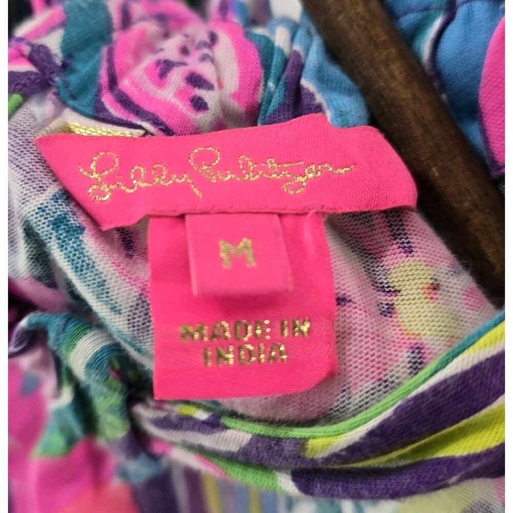 Lilly Pulitzer Dress Women Medium Blue Pink Saira Halter Drop Waist Ruffle Knee - Picture 3 of 12